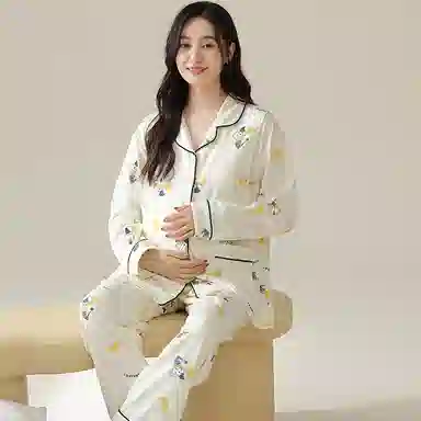 莫代尔 简约舒适柔软透气吸湿排汗亲肤开衫长袖长裤家居服可外穿睡衣套装 女款 白色