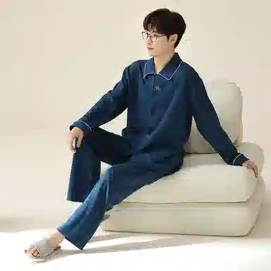 莫代尔 细腻微弹柔软吸湿排汗耐磨亲肤舒适长袖长裤居家休闲可外穿睡衣套装 男 藏青色
