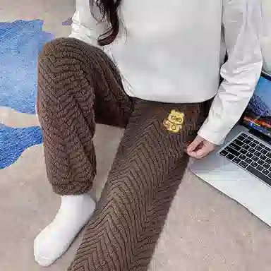 莫代尔 素色时尚卡通柔软保暖储温抗起球提花可外穿睡裤 女款 棕色