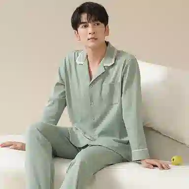 莫代尔 抗菌微弹轻盈柔软耐磨亲肤细腻舒适吸湿排汗睡衣套装 男 灰青色