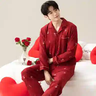 莫代尔 保暖储温细腻亲肤长袖长裤家居服可外穿睡衣套装 男女同款 红色