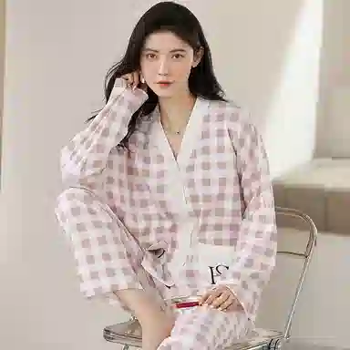 莫代尔 抗菌时尚亲肤舒适甜美柔软透气长袖长裤可外穿家居服睡衣套装 女款 粉红色