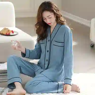 莫代尔 舒适柔软透气亲肤薄款休闲简约优雅时尚家居服可外穿睡衣套装 女款 天蓝色