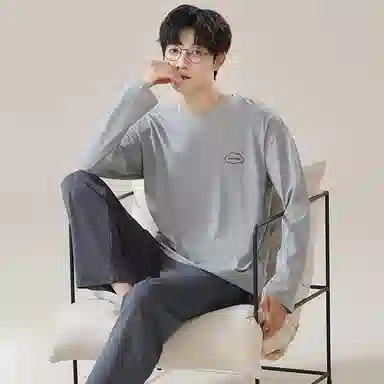 莫代尔 亲肤透气休闲圆领套头轻柔细腻宽松百搭长袖长裤不易起球可外穿春秋季睡衣套装 男款 灰色
