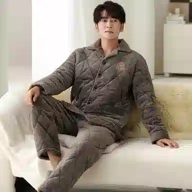 莫代尔 细腻舒适简约蓄热保暖亲肤储温家居服长袖长裤睡衣套装 男款 橄榄棕色