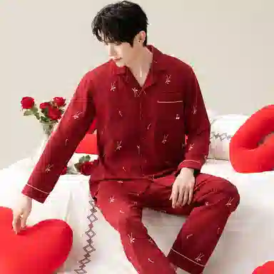 莫代尔 保暖储温细腻亲肤长袖长裤家居服可外穿睡衣套装 男女同款 红色