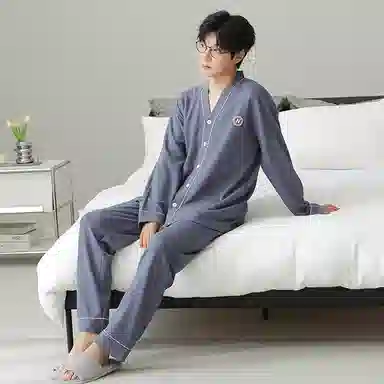 莫代尔 小清新显瘦开衫长袖长裤简约亲肤舒适柔软家居服可外穿睡衣套装 男女同款