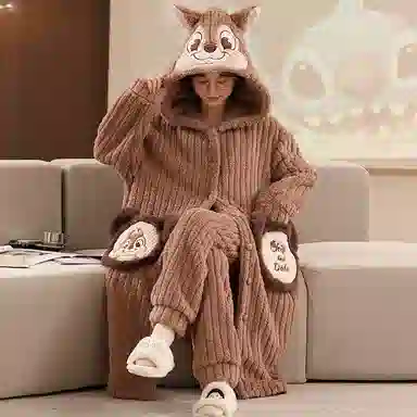 莫代尔 韩版时尚卡通舒适柔软亲肤保暖蓄热储温长袖长裤睡衣套装 男女同款