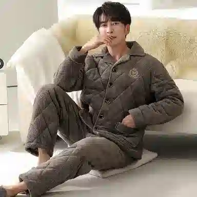 莫代尔 细腻舒适简约蓄热保暖亲肤储温家居服长袖长裤睡衣套装 男款 橄榄棕色