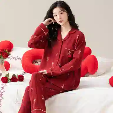 莫代尔 保暖储温细腻亲肤长袖长裤家居服可外穿睡衣套装 男女同款 红色