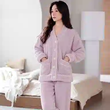 莫代尔 宽松气质加厚保暖蓄热微弹锁温防静电亲肤舒适不臃肿可外穿睡衣套装 女款 紫罗兰