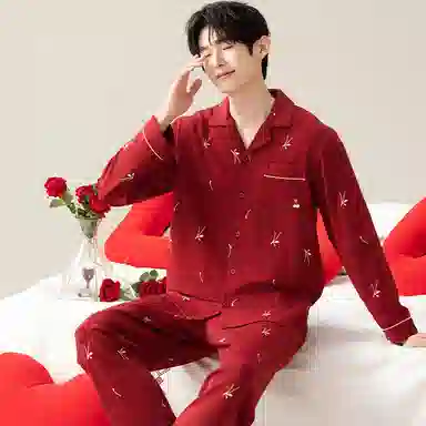 莫代尔 保暖储温细腻亲肤长袖长裤家居服可外穿睡衣套装 男女同款 红色