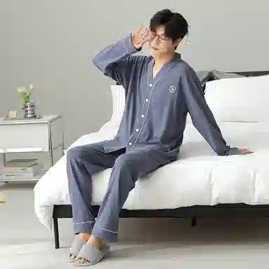 莫代尔 小清新显瘦开衫长袖长裤简约亲肤舒适柔软家居服可外穿睡衣套装 男女同款