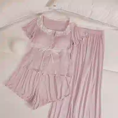 莫代尔 韩版休闲简约轻盈透气套头舒适柔软亲肤细腻带胸垫防凸点短袖家居服睡衣套装 女款