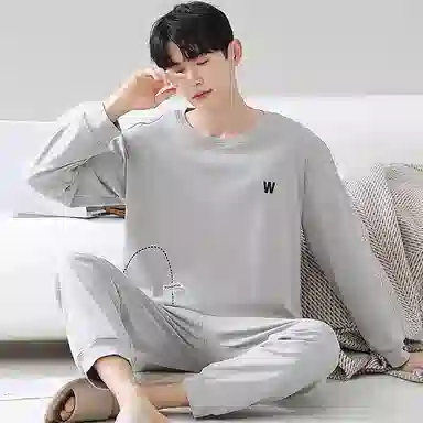 莫代尔 轻盈吸湿排汗舒适亲肤耐磨柔软微弹透气可居家休闲可外穿长袖长裤睡衣套装 男款 浅灰色