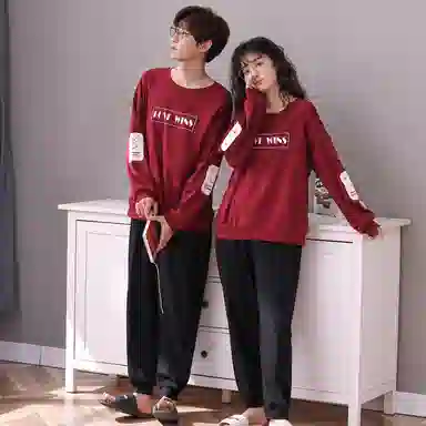 莫代尔 纯棉透气不闷亲肤舒适时尚套头圆领家居服可外穿睡衣套装 男女同款