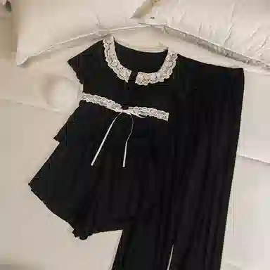 莫代尔 韩版休闲简约轻盈透气套头舒适柔软亲肤细腻带胸垫防凸点短袖家居服睡衣套装 女款