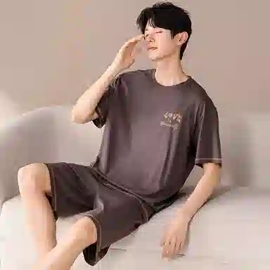 莫代尔 舒适轻柔休闲简约百搭圆领套头气质时尚轻盈透气无束缚短袖短裤情侣款家居服可外穿睡衣套装 男女同款