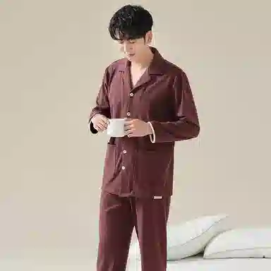 莫代尔 抗菌轻盈柔软细腻微弹亲肤耐磨吸湿排汗舒适长袖长裤居家休闲可外穿睡衣套装 男 图色