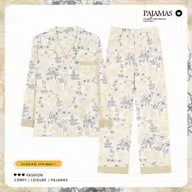 莫代尔 小清新时尚亲肤透气细腻柔软舒适开衫翻领长袖可外穿春秋季睡衣套装 女款 杏色