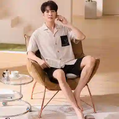 莫代尔 可外穿亲肤柔软圆领细腻简约休闲短袖春夏季睡衣套装 男女同款