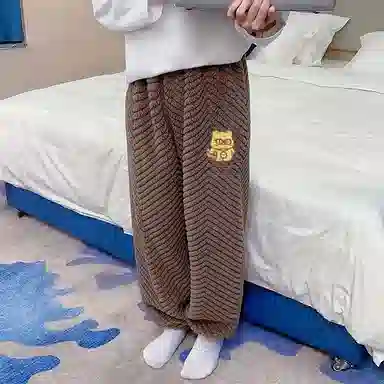 莫代尔 素色时尚卡通柔软保暖储温抗起球提花可外穿睡裤 女款 棕色