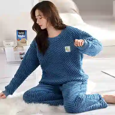 莫代尔 保暖储温轻柔舒适亲肤可外穿长袖长裤睡衣套装 女款 藏青色