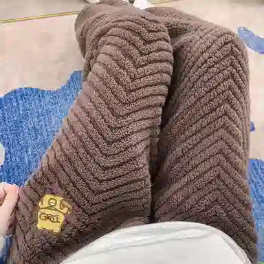 莫代尔 素色时尚卡通柔软保暖储温抗起球提花可外穿睡裤 女款 棕色