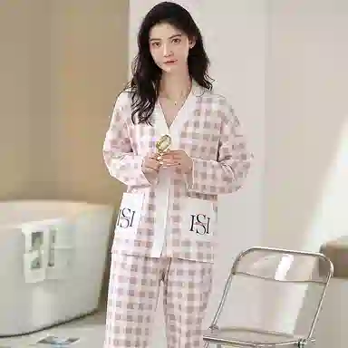 莫代尔 抗菌时尚亲肤舒适甜美柔软透气长袖长裤可外穿家居服睡衣套装 女款 粉红色