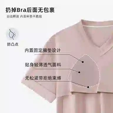 莫代尔 甜美柔软舒适亲肤透气时尚无束缚带胸垫防凸点可外穿短袖睡裙 女款 藕色