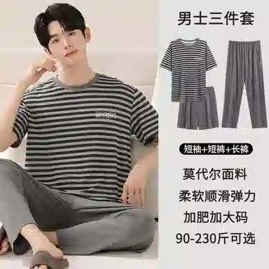 莫代尔 简约休闲舒适亲肤圆领时尚百搭短袖可外穿家居服睡衣套装 男款 灰色