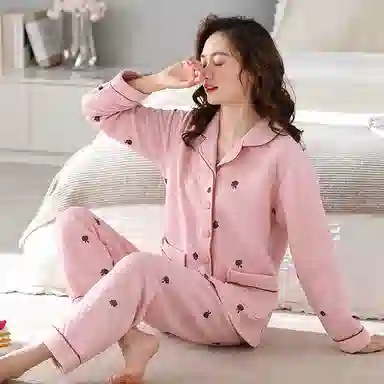 莫代尔 简约时尚轻柔长袖长裤睡衣套装 女款 桃色