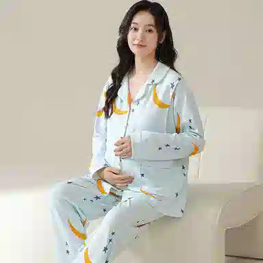 莫代尔 简约风舒适轻薄柔软温柔透气亲肤吸湿排汗翻领开衫长袖长裤家居服可外穿睡衣套装 女款 浅蓝色