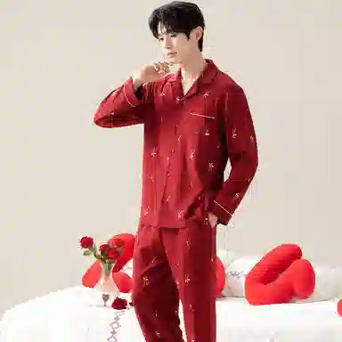 莫代尔 保暖储温细腻亲肤长袖长裤家居服可外穿睡衣套装 男女同款 红色