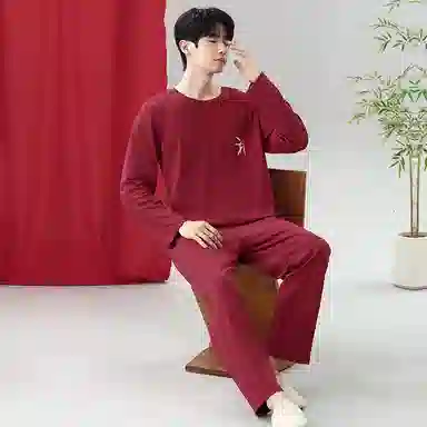 莫代尔 抗菌时尚喜庆简约轻盈微弹舒适亲肤柔软不易起球居家服可外穿睡衣套装 男款 红色