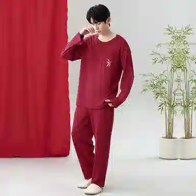 莫代尔 抗菌时尚喜庆简约轻盈微弹舒适亲肤柔软不易起球居家服可外穿睡衣套装 男款 红色