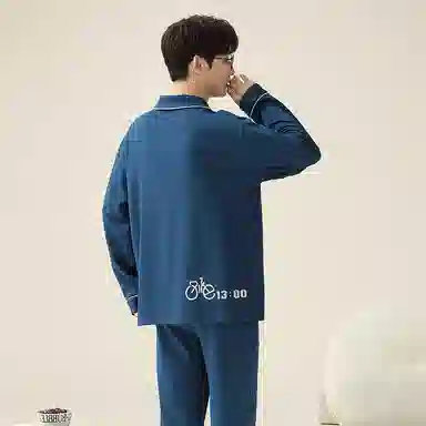 莫代尔 细腻微弹柔软吸湿排汗耐磨亲肤舒适长袖长裤居家休闲可外穿睡衣套装 男 藏青色