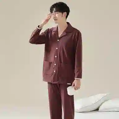 莫代尔 抗菌轻盈柔软细腻微弹亲肤耐磨吸湿排汗舒适长袖长裤居家休闲可外穿睡衣套装 男 图色