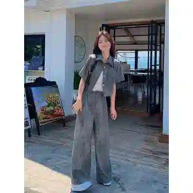 丝絮丝绸 气质高级感时尚短袖衬衫简约阔腿裤两件套休闲套装 女款