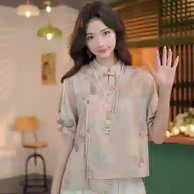 丝絮丝绸 新中式蝴蝶设计感小众宽松短袖衬衫 女款
