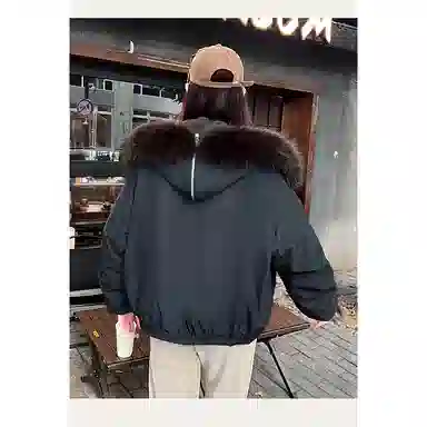 丝絮丝绸 纯色宽松连帽长袖棉服 女款