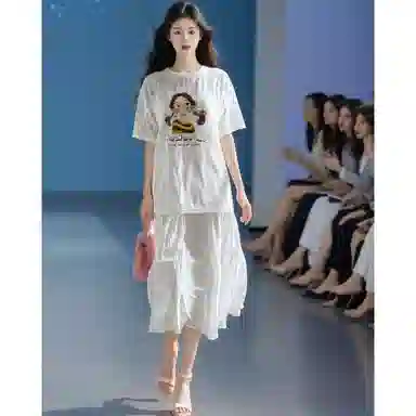 丝絮丝绸 洋气小众法式时尚气质减龄蕾丝上衣蛋糕裙两件套裙装套装 女款