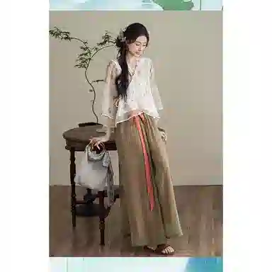 丝絮丝绸 新中式兰花印复古国风设计汉服裙装套装 女款