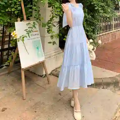 丝絮丝绸 法式高级感气质甜美收腰长裙无袖连衣裙 女款