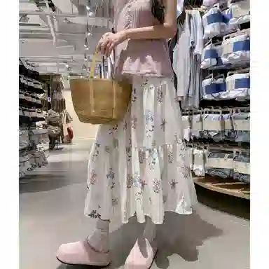 丝絮丝绸 温柔甜美风高腰中长款蛋糕裙休闲长裙 女款