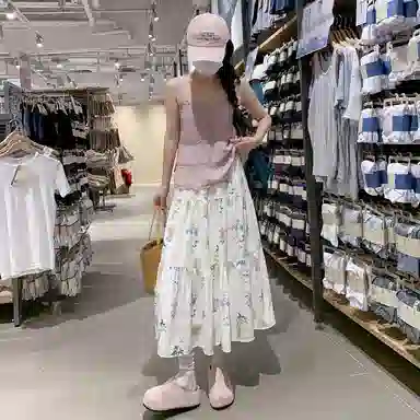 丝絮丝绸 温柔甜美风高腰中长款蛋糕裙休闲长裙 女款