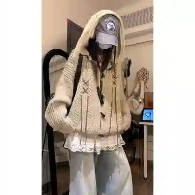 丝絮丝绸 秋冬季慵懒风宽松显瘦设计感外套针织衫 男女同款
