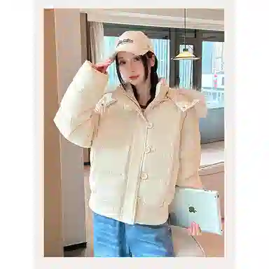 丝絮丝绸 宽松毛领长袖棉服 女款