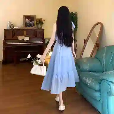 丝絮丝绸 法式高级感气质甜美收腰长裙无袖连衣裙 女款