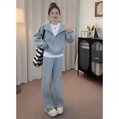 丝絮丝绸 秋季时尚小个子宽松阔腿裤两件套休闲套装 女款